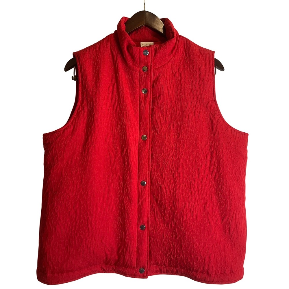 Chico's Weekends Red Quilted Vest Snap Up Pockets Casual Preppy Layering 2/L/12